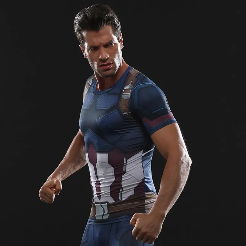 Avengers 3 CAPTAIN AMERICA Short Sleeve Compression Shirt for Men