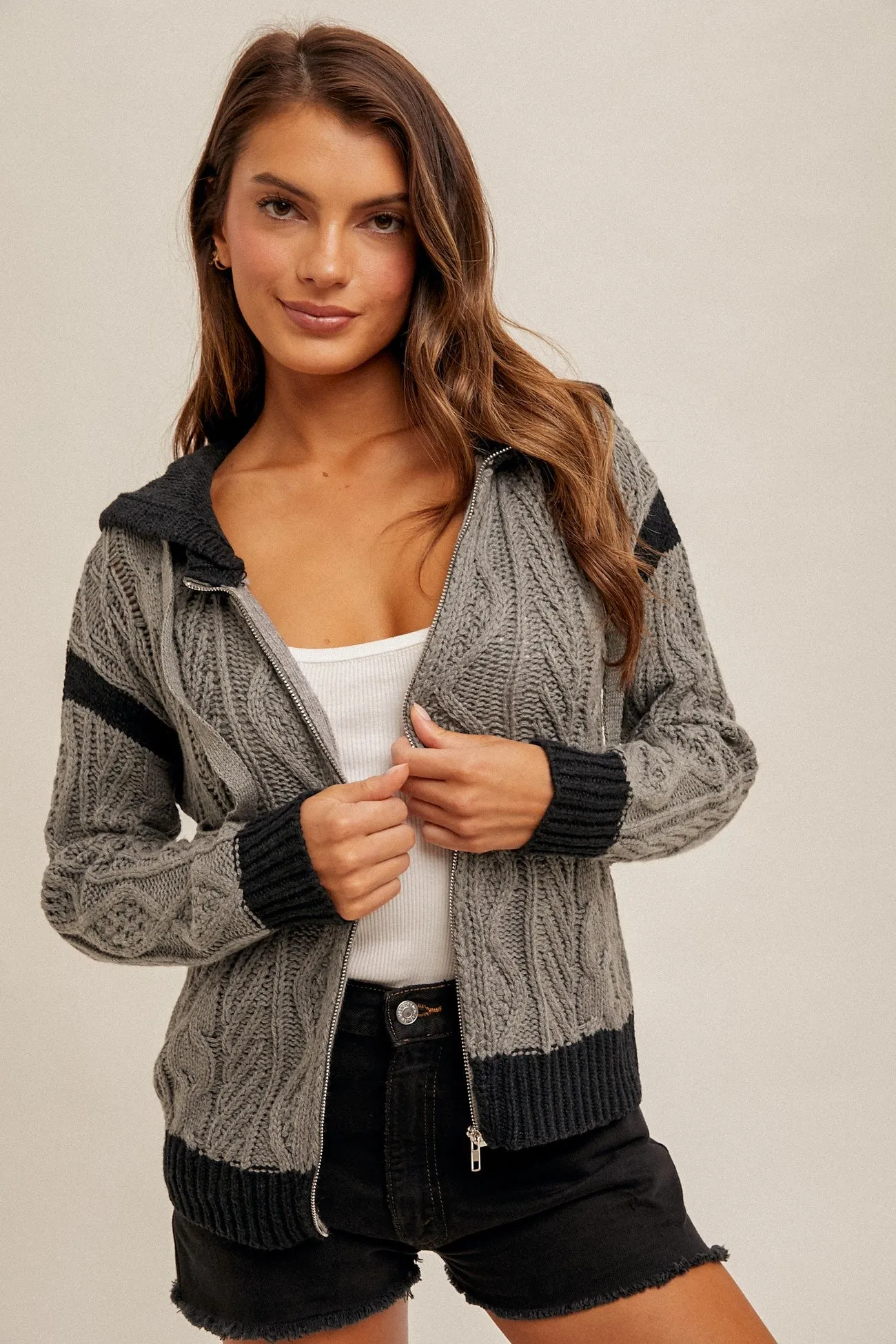 Cable Knit Zipper Hoodie