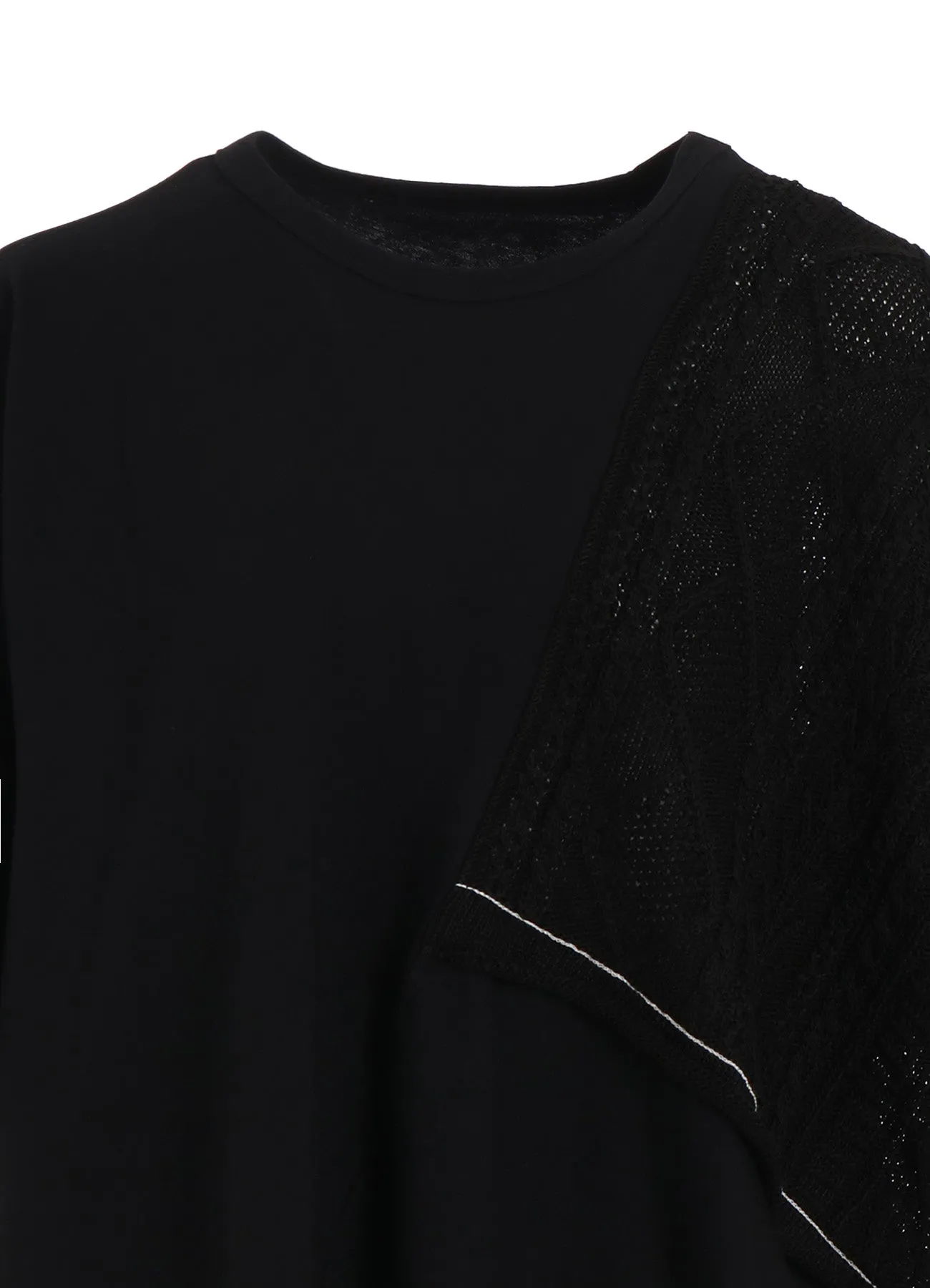 CABLE KNIT/JERSEY SWITCHING SHORT SLEEVE PULLOVER