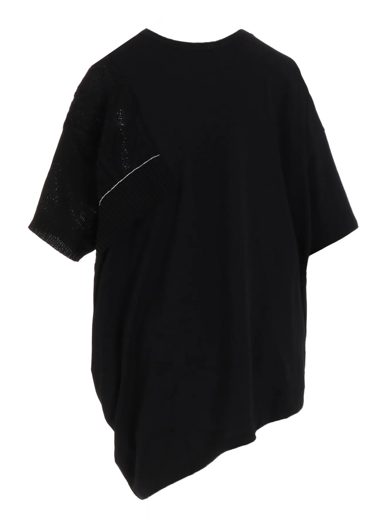CABLE KNIT/JERSEY SWITCHING SHORT SLEEVE PULLOVER