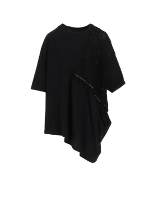 CABLE KNIT/JERSEY SWITCHING SHORT SLEEVE PULLOVER