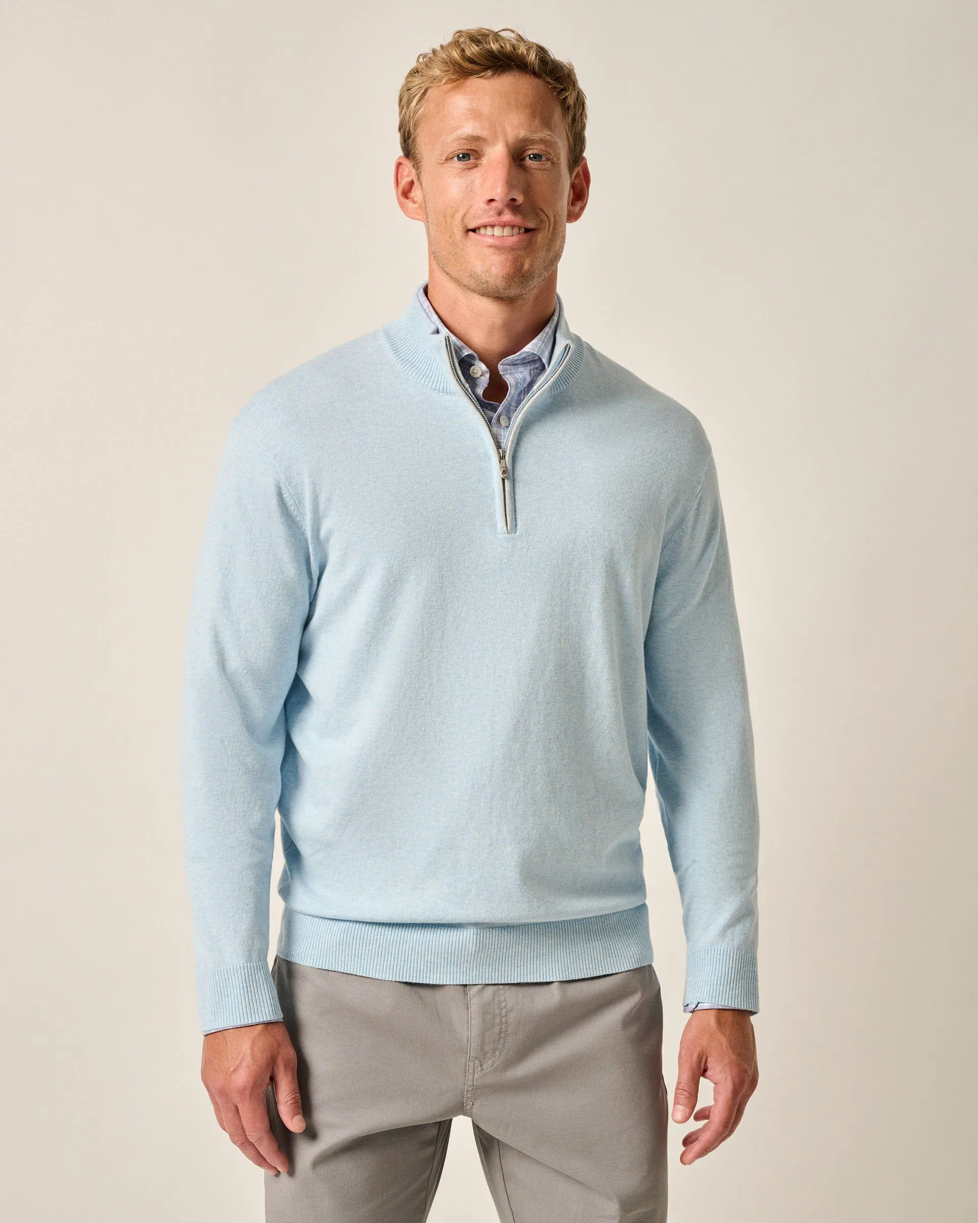 Desmond Plaited Cotton Blend 1/4 Zip Sweater