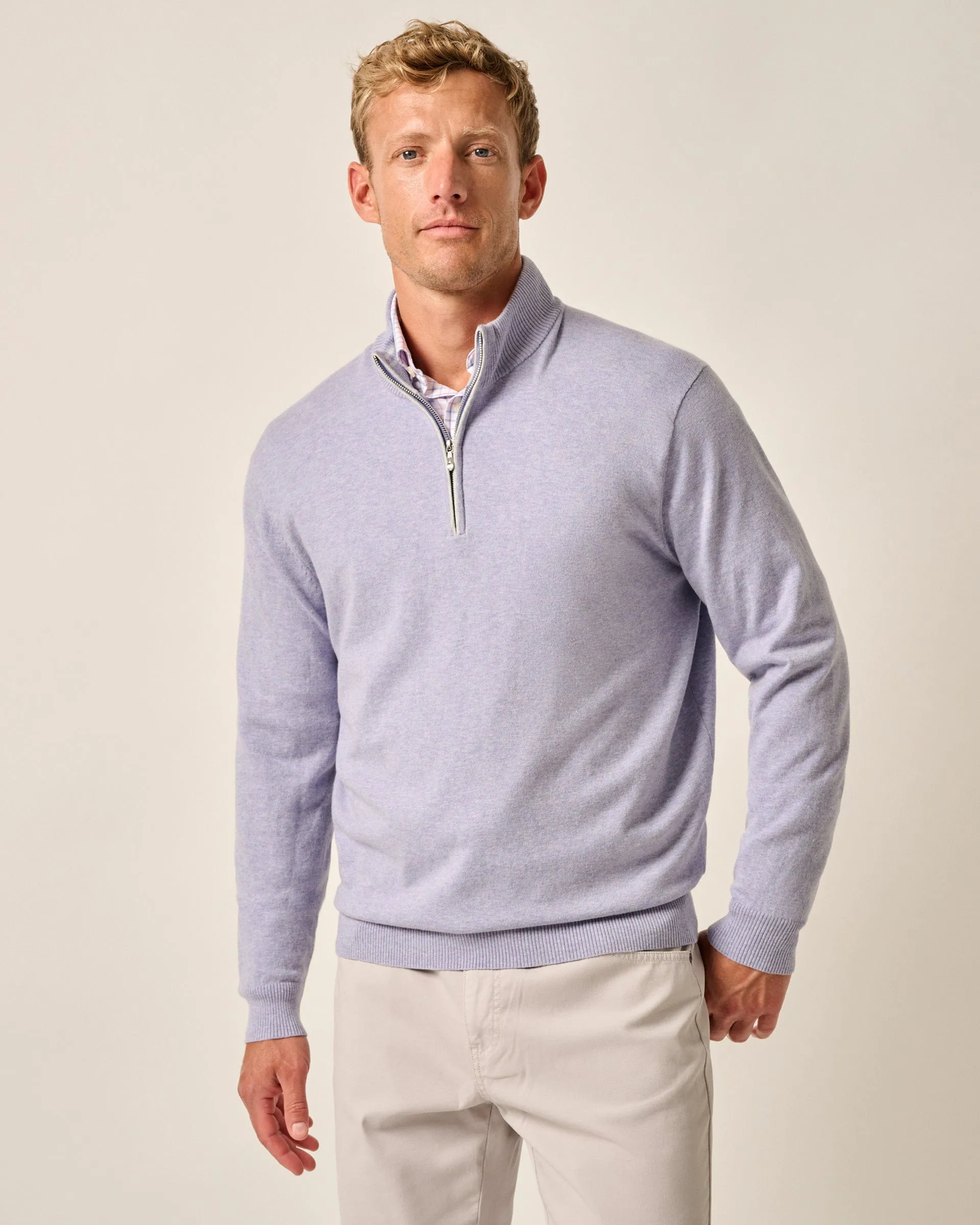 Desmond Plaited Cotton Blend 1/4 Zip Sweater