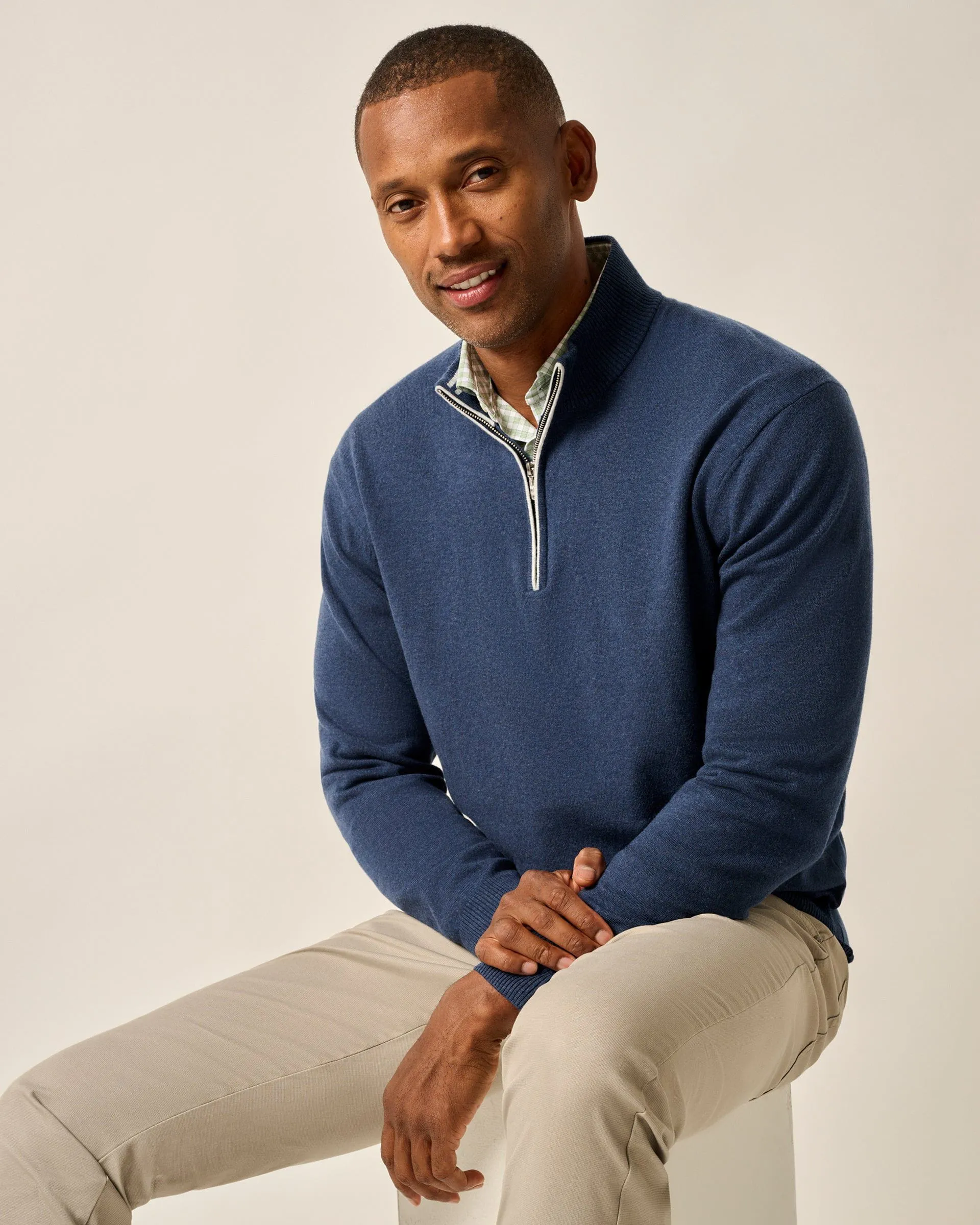 Desmond Plaited Cotton Blend 1/4 Zip Sweater