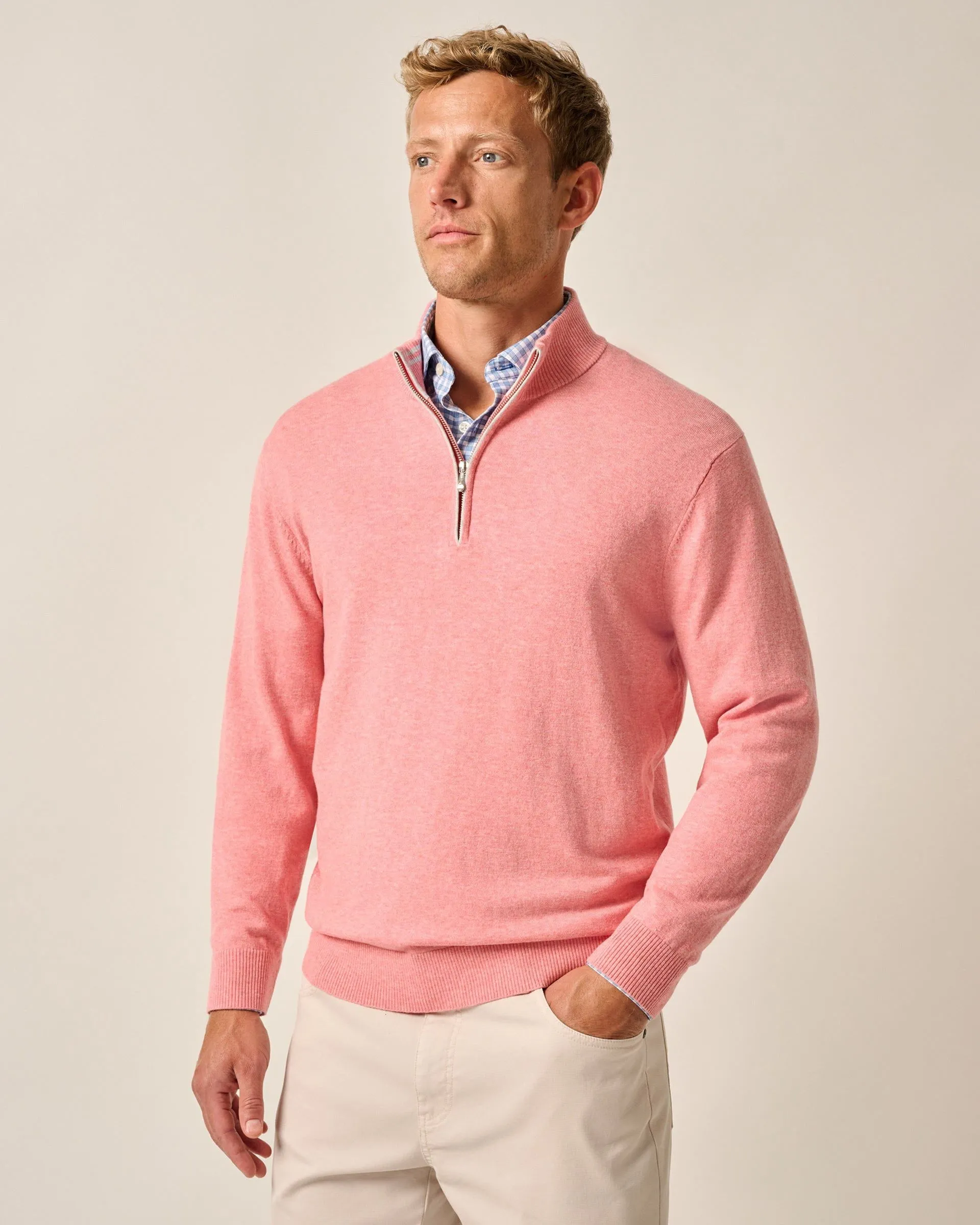 Desmond Plaited Cotton Blend 1/4 Zip Sweater
