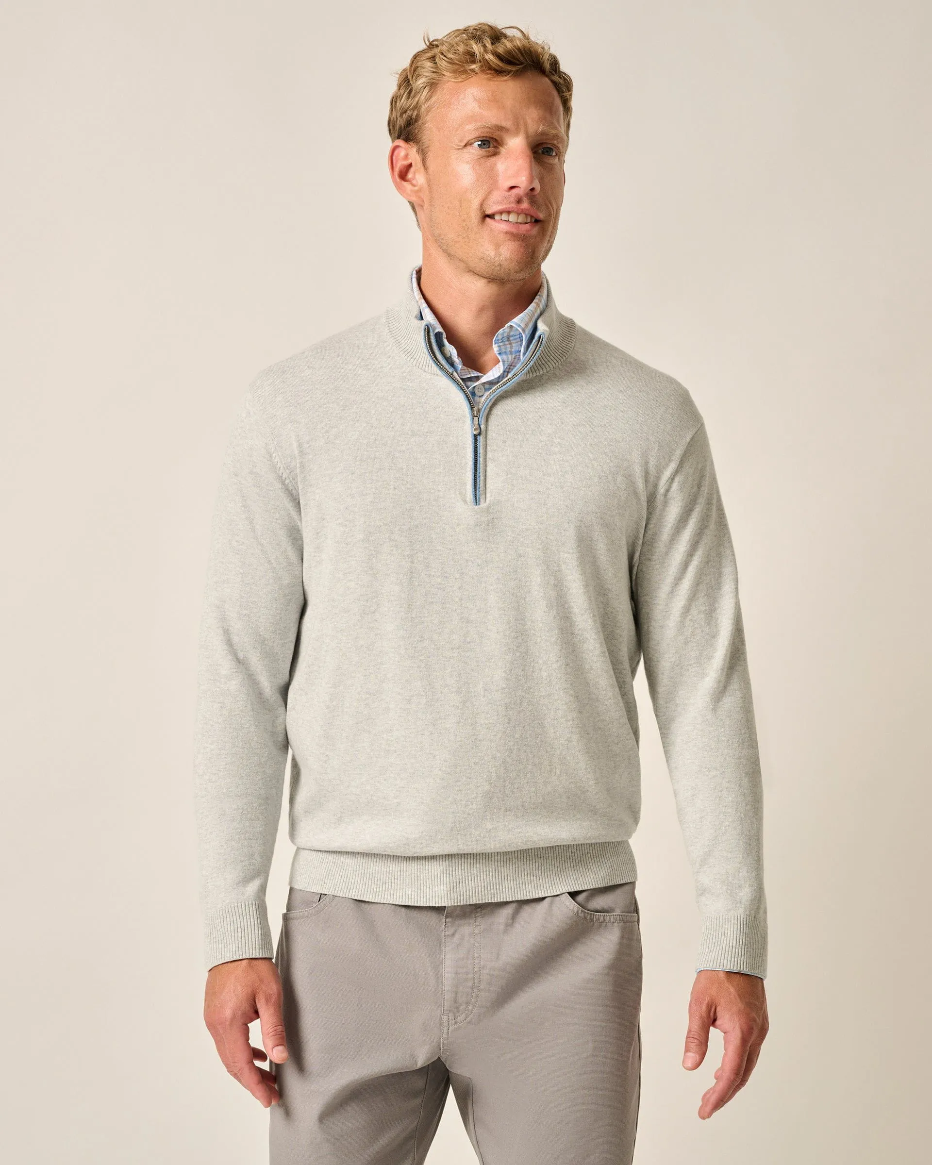 Desmond Plaited Cotton Blend 1/4 Zip Sweater
