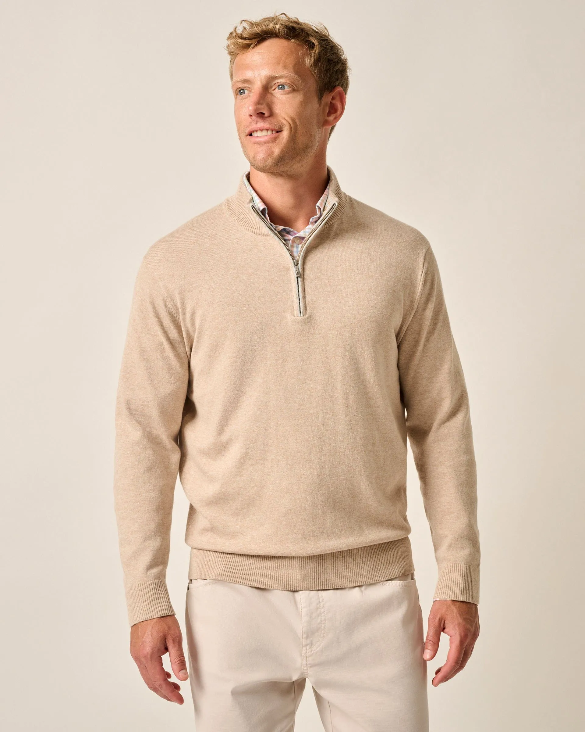 Desmond Plaited Cotton Blend 1/4 Zip Sweater