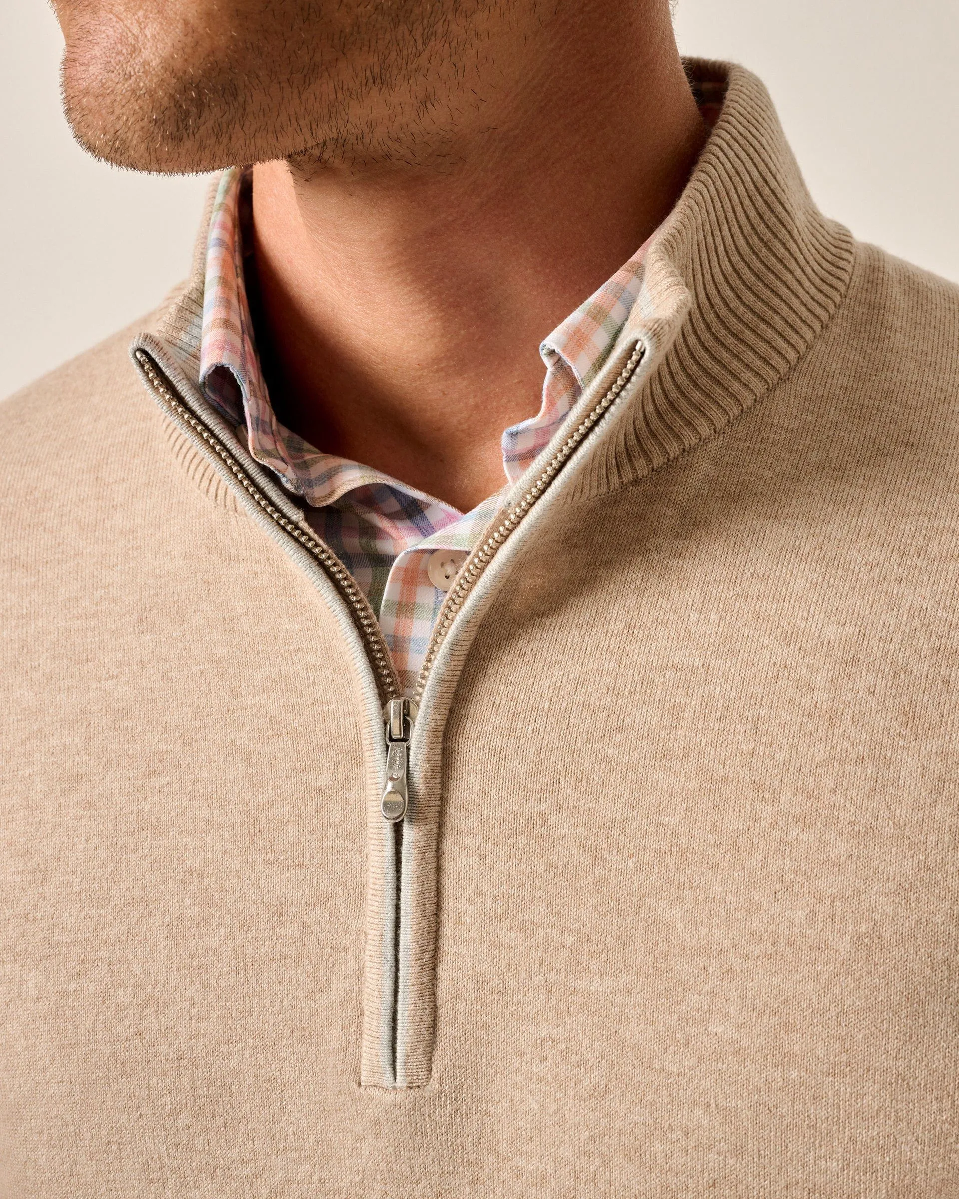 Desmond Plaited Cotton Blend 1/4 Zip Sweater