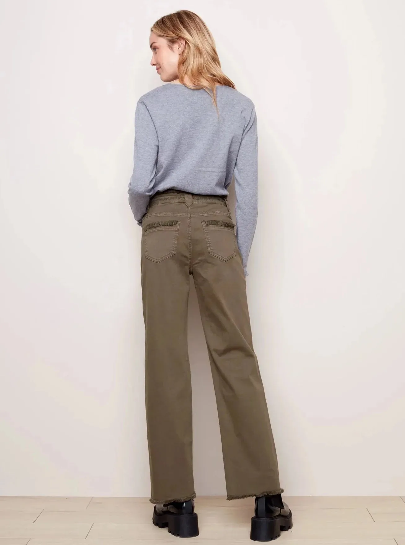 Fringed Waist Band Flare Pant [Pine-C5363]
