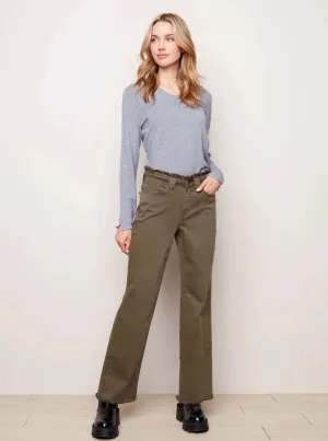 Fringed Waist Band Flare Pant [Pine-C5363]