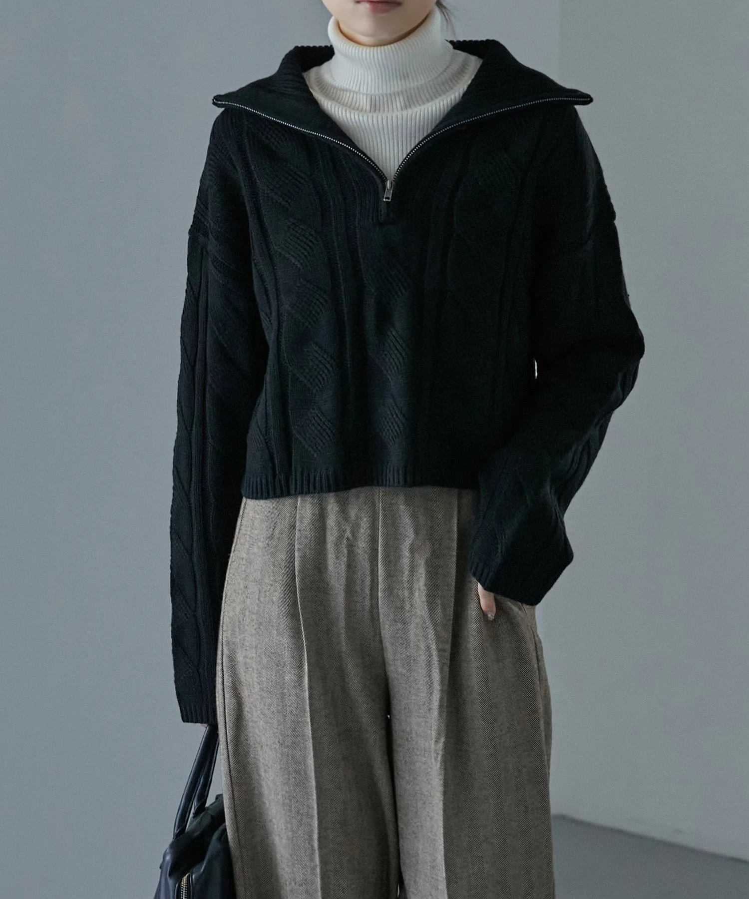 Half zip cable knit