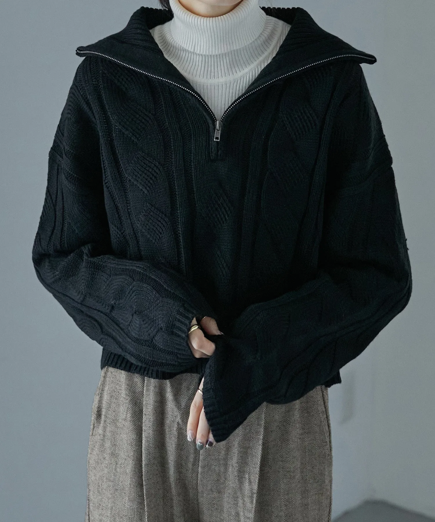 Half zip cable knit