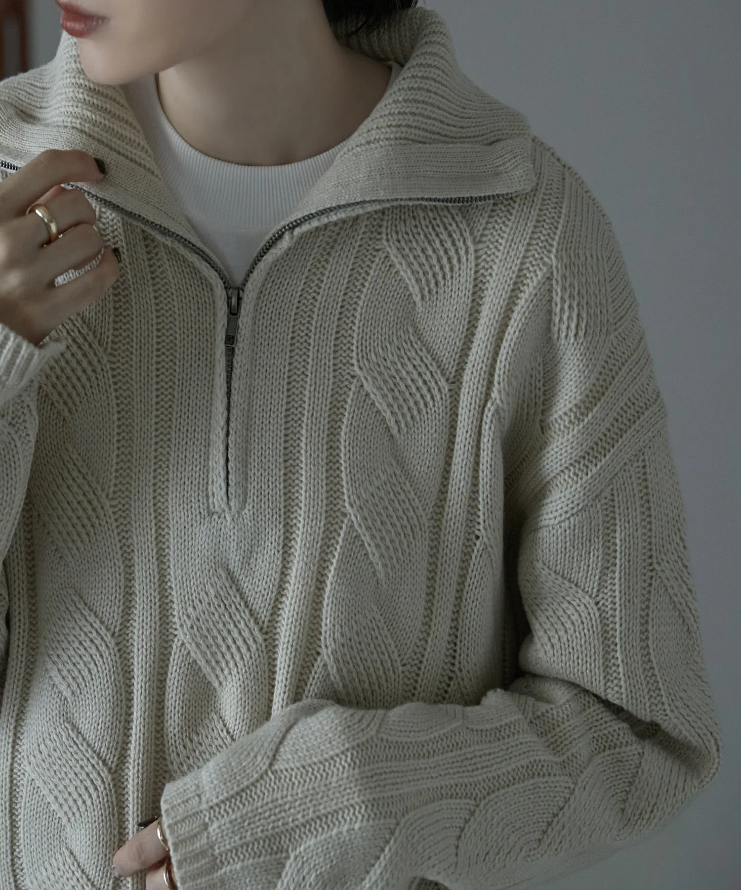 Half zip cable knit