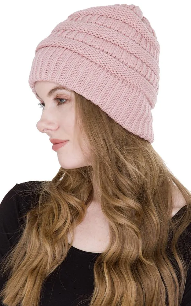 JH221 Plain Color Cable Knit Beanie Hat