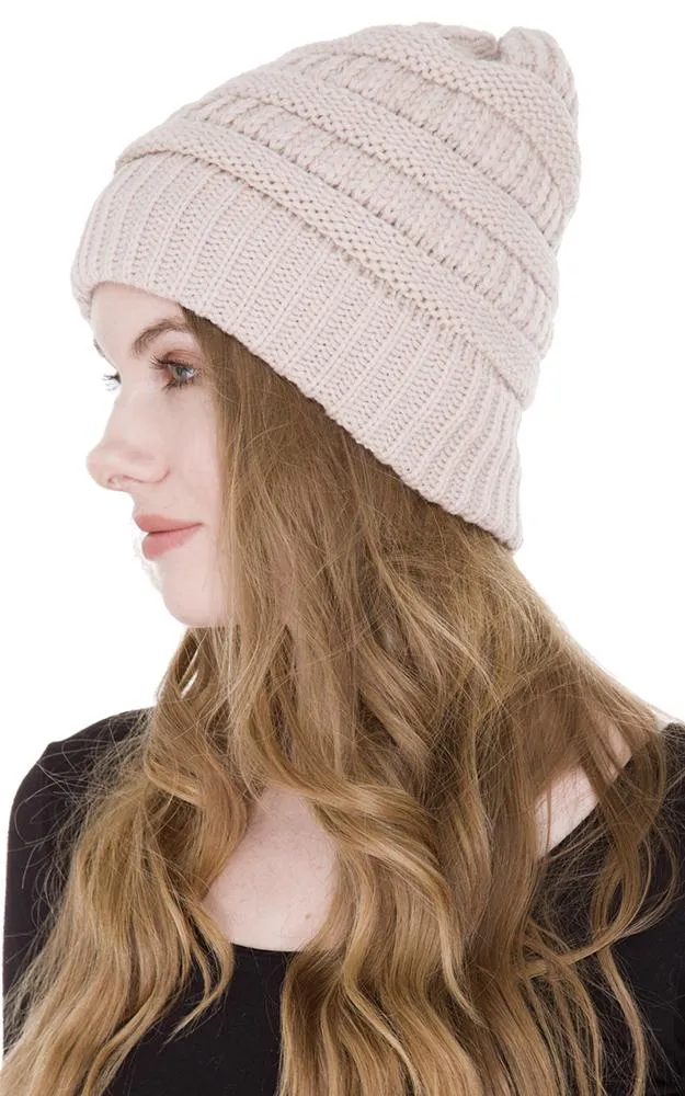 JH221 Plain Color Cable Knit Beanie Hat