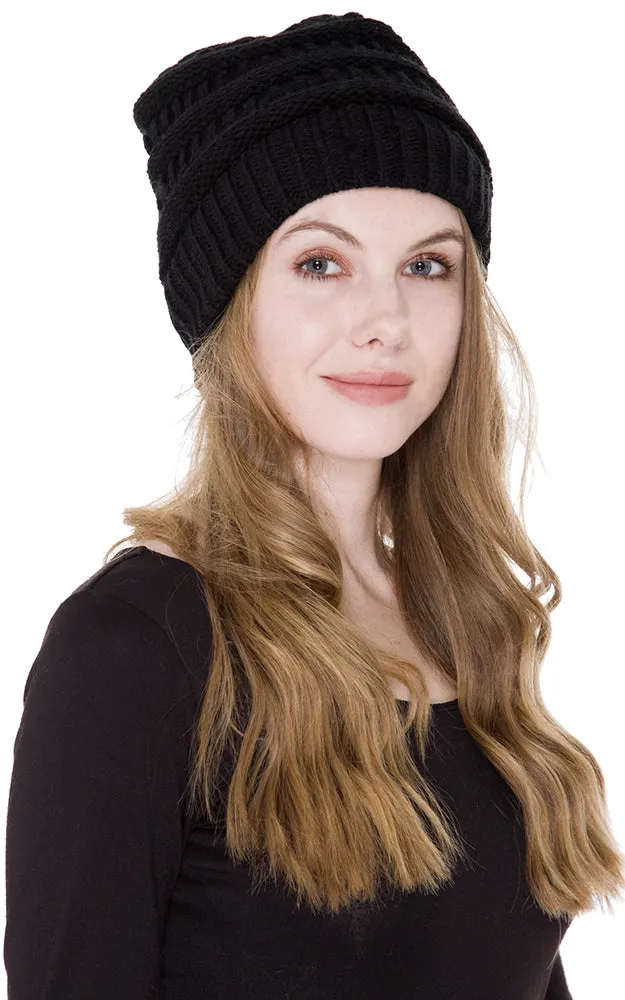 JH221 Plain Color Cable Knit Beanie Hat