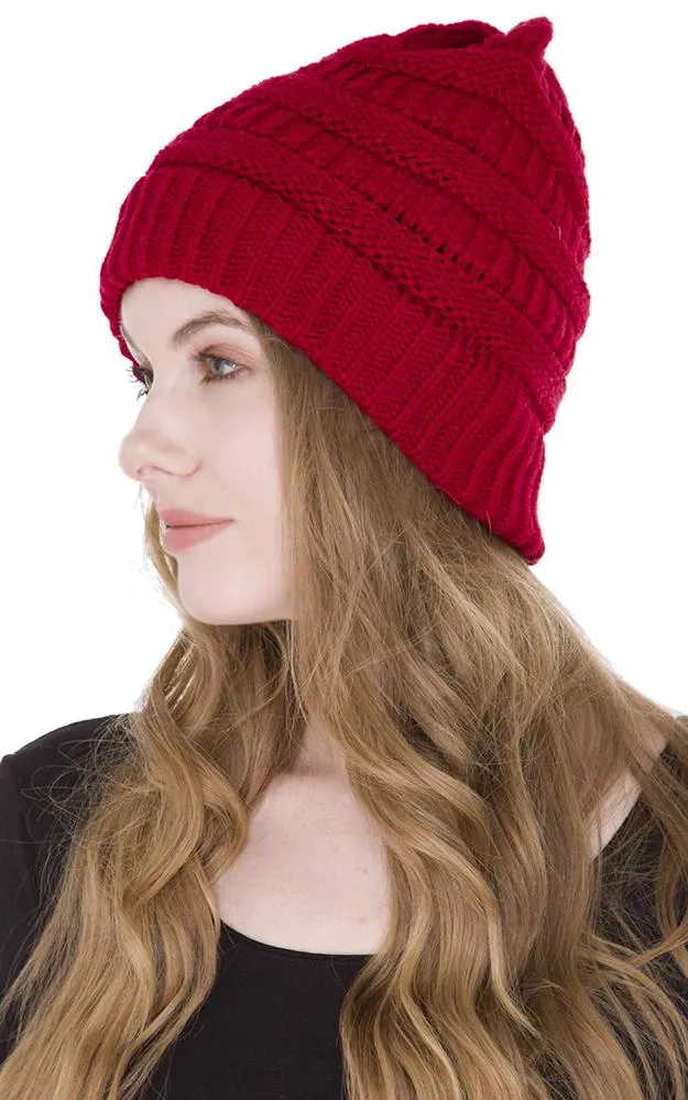 JH221 Plain Color Cable Knit Beanie Hat
