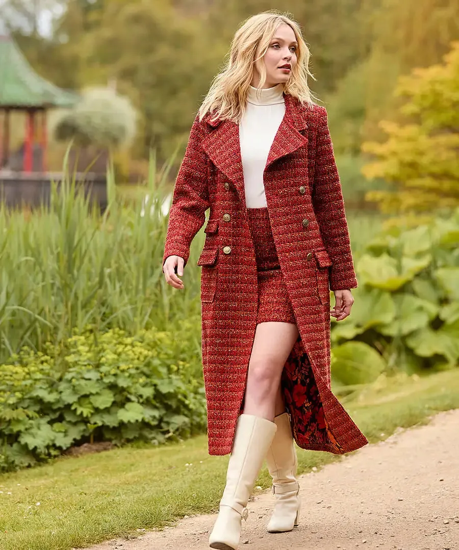 Joe Browns Size 12 Maya Maxi Coat in Burnt Orange Tweed