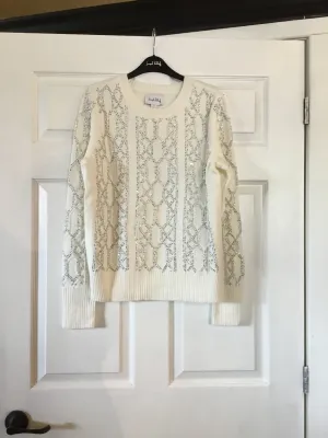 Joseph Ribkoff 214901 vanilla pullover rhinestone cable inlay