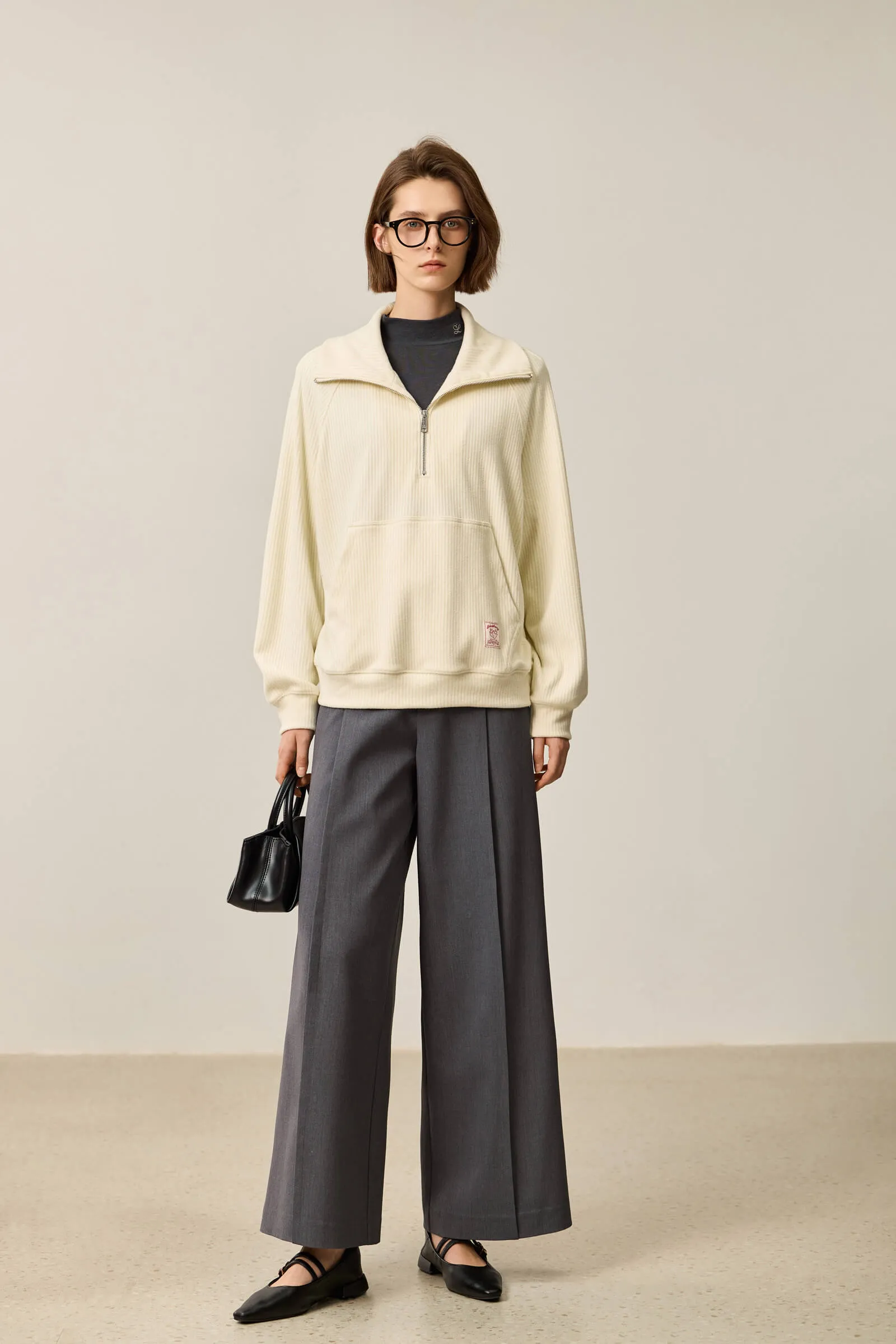 LILY Relaxed Drop-Shoulder Zip-Neck Sweatshirt
