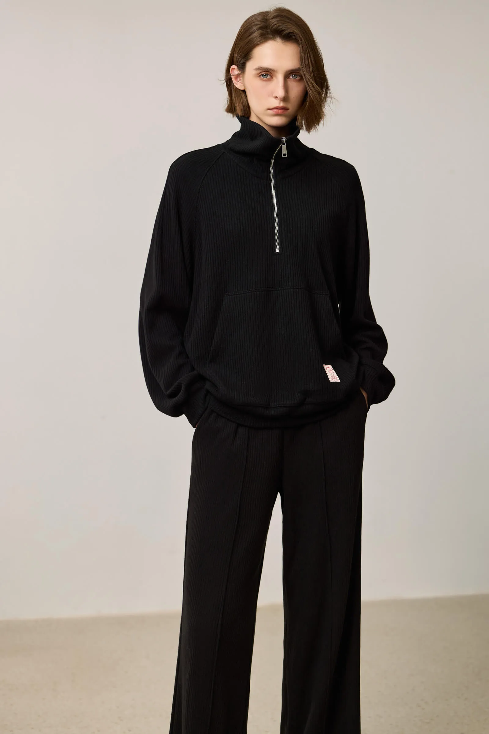 LILY Relaxed Drop-Shoulder Zip-Neck Sweatshirt