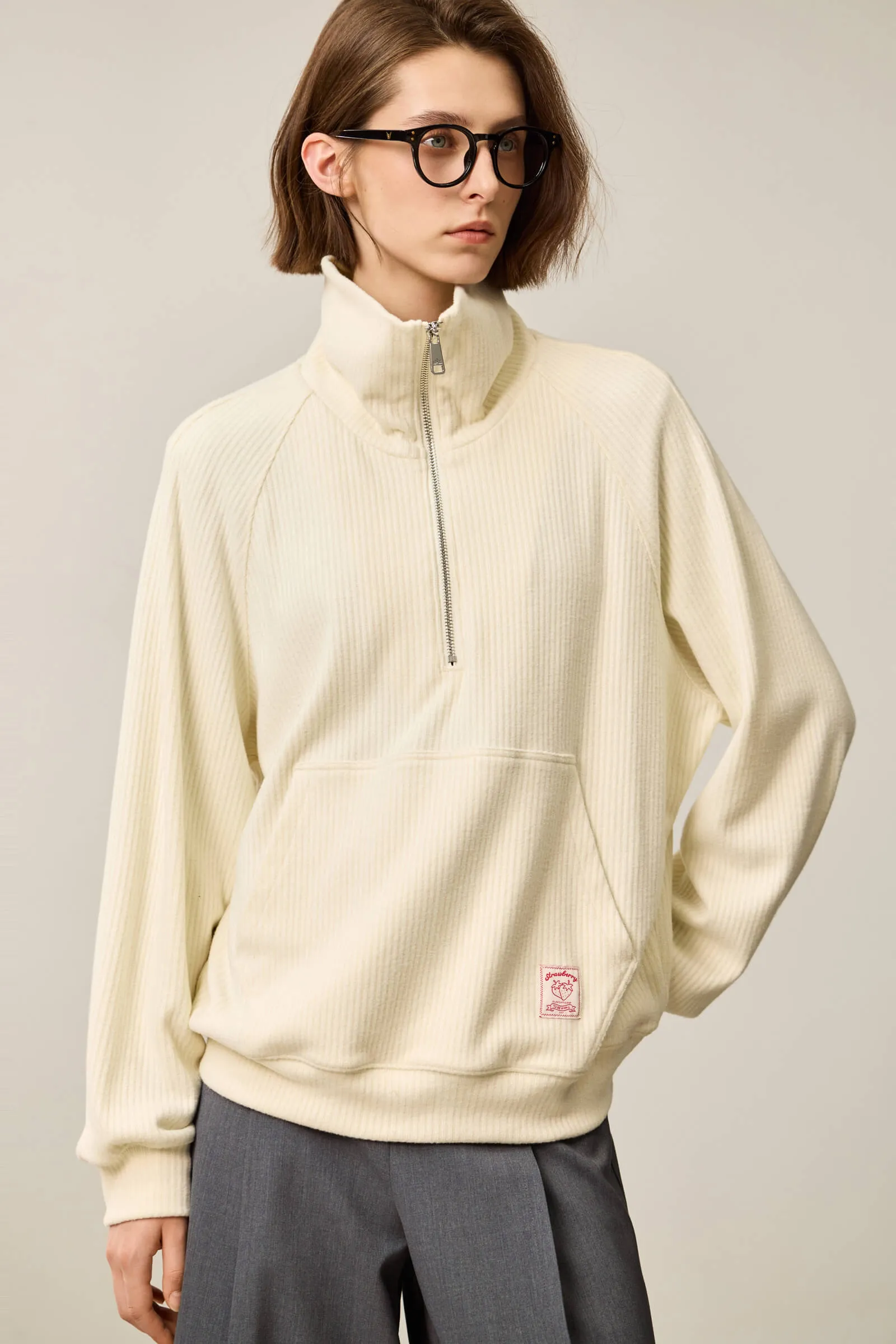 LILY Relaxed Drop-Shoulder Zip-Neck Sweatshirt