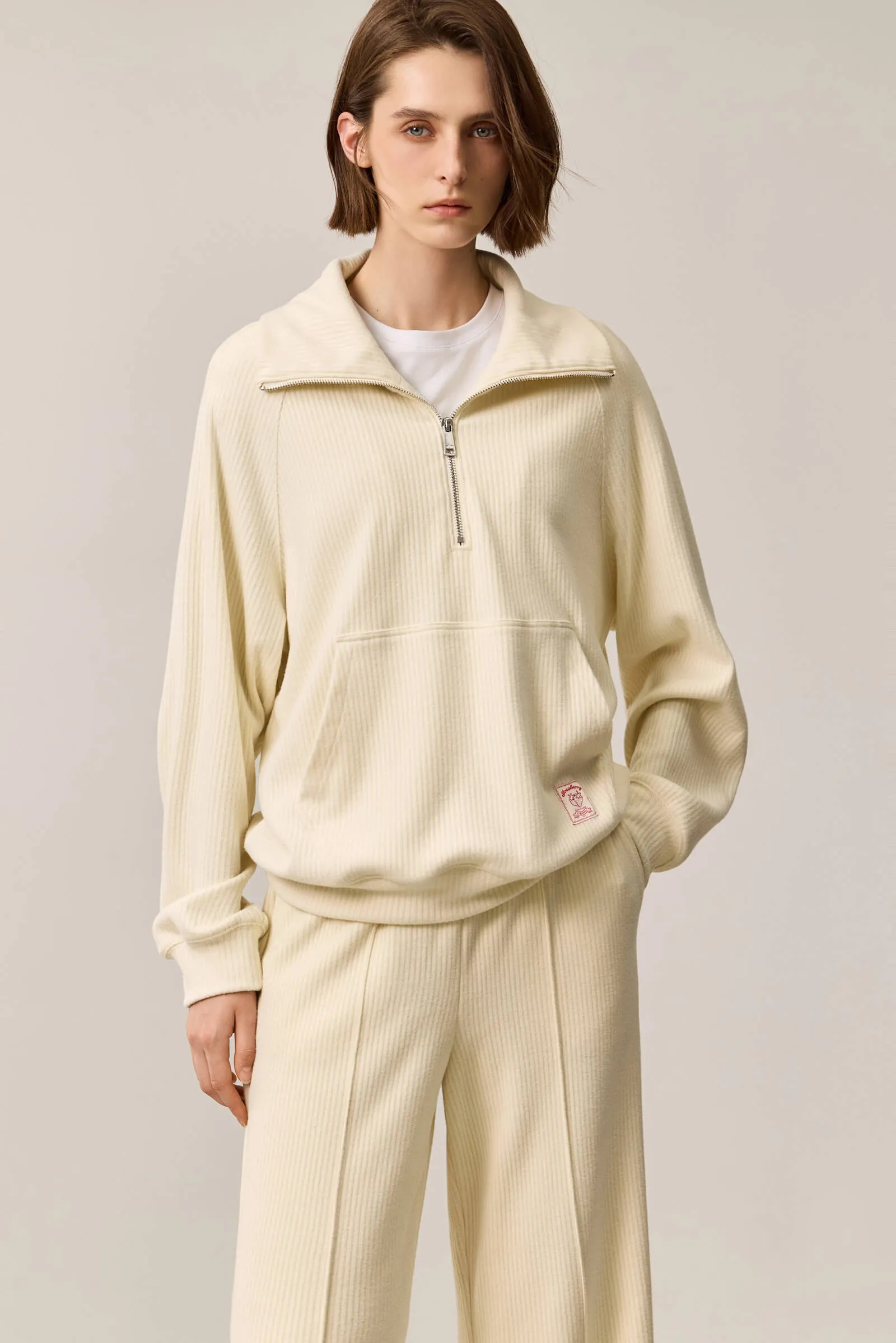 LILY Relaxed Drop-Shoulder Zip-Neck Sweatshirt