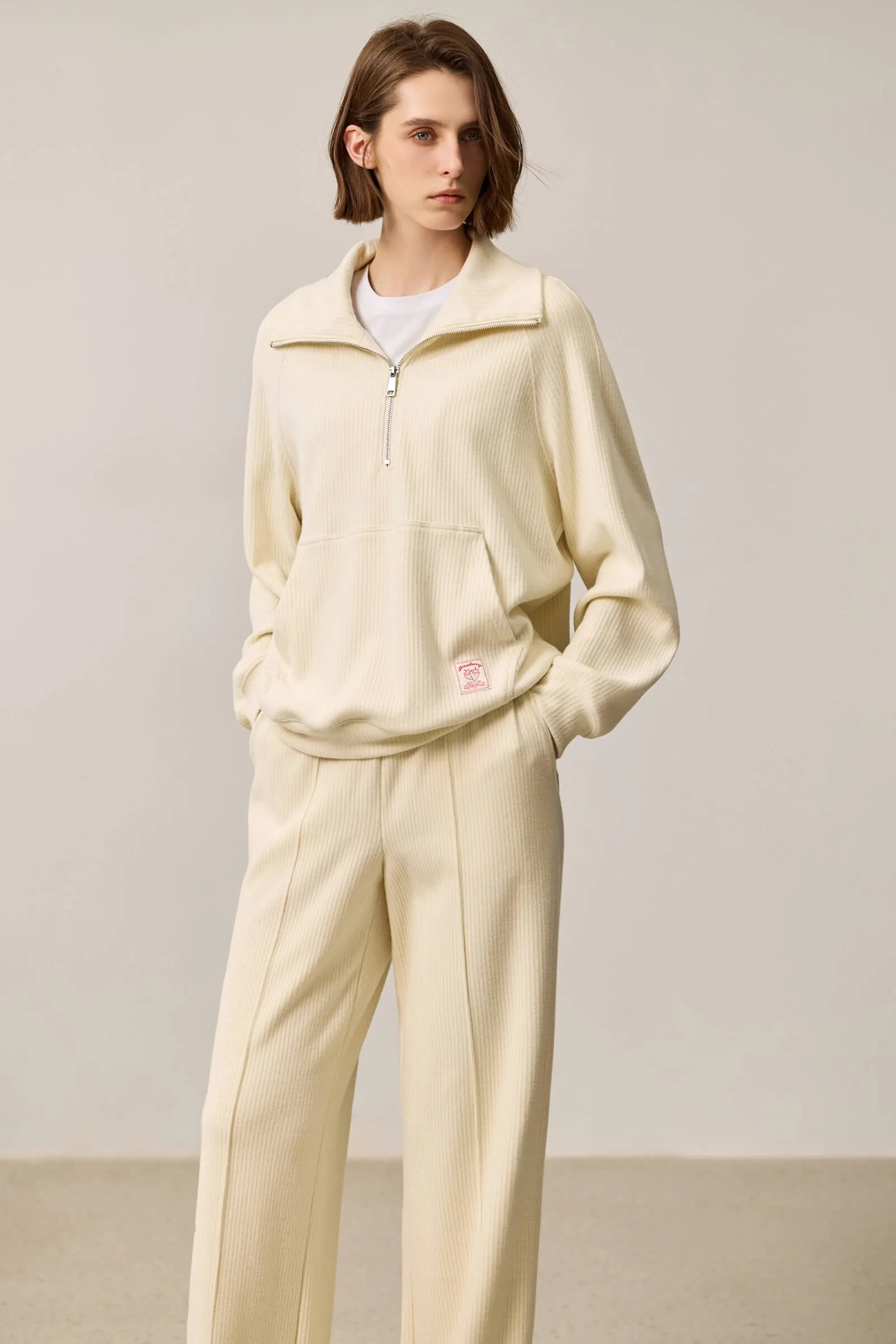 LILY Relaxed Drop-Shoulder Zip-Neck Sweatshirt