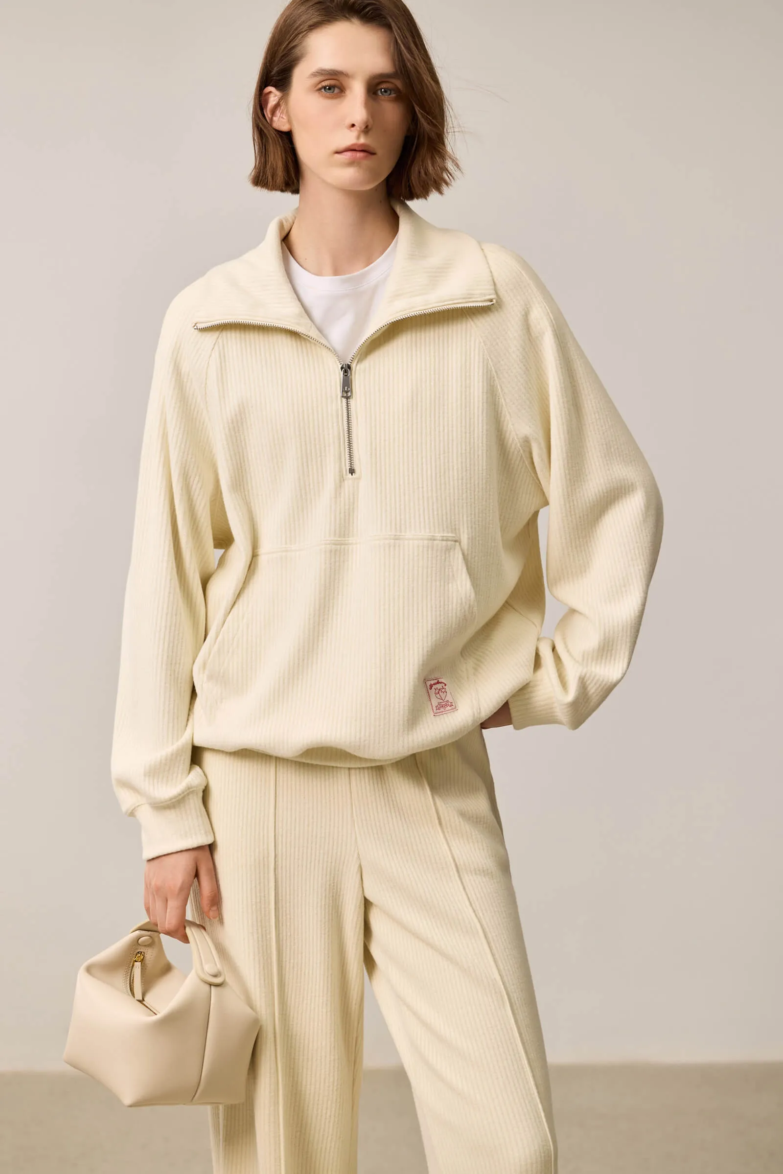 LILY Relaxed Drop-Shoulder Zip-Neck Sweatshirt