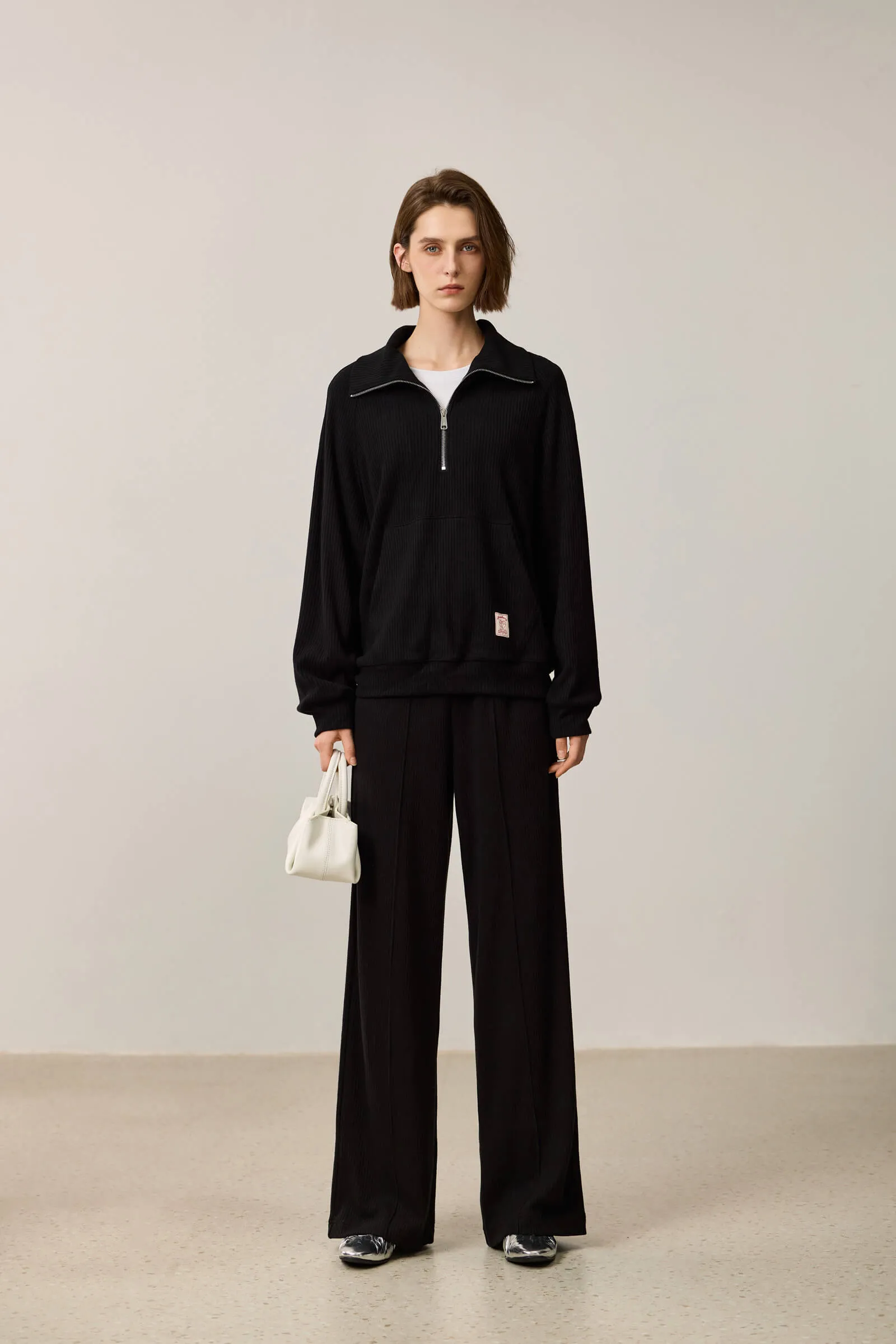 LILY Relaxed Drop-Shoulder Zip-Neck Sweatshirt