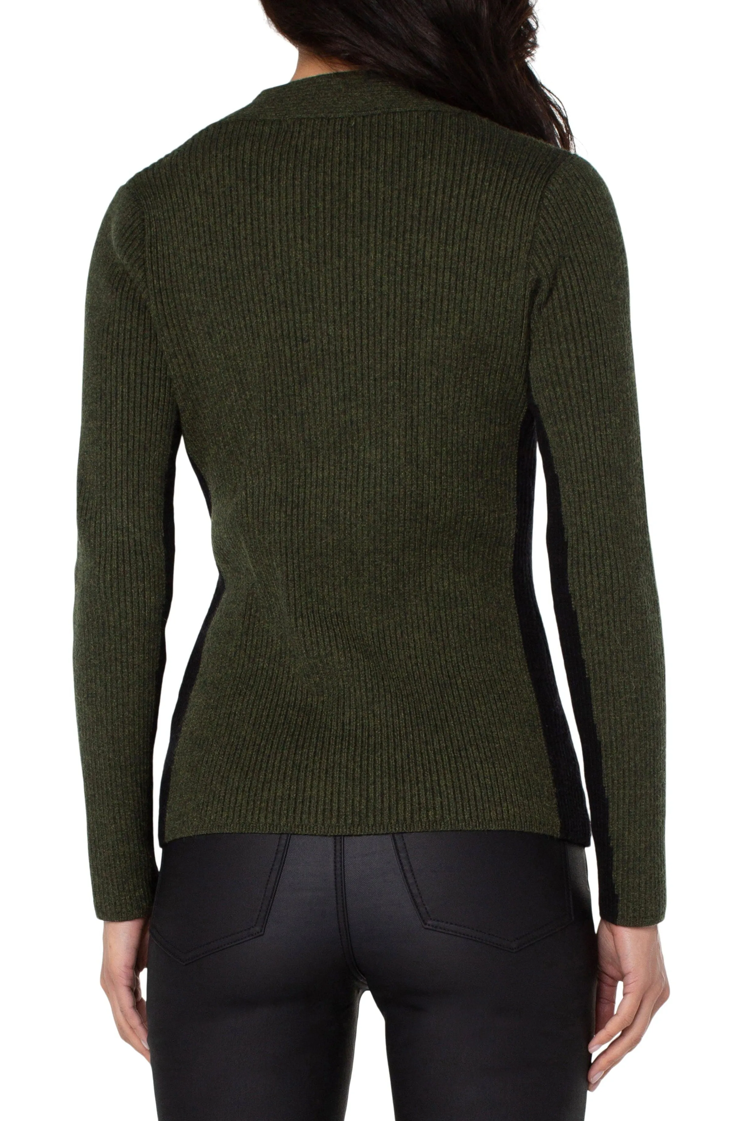 Liverpool Long Sleeve Cable Twist Neck Wrap Sweater In Pine Heather Black