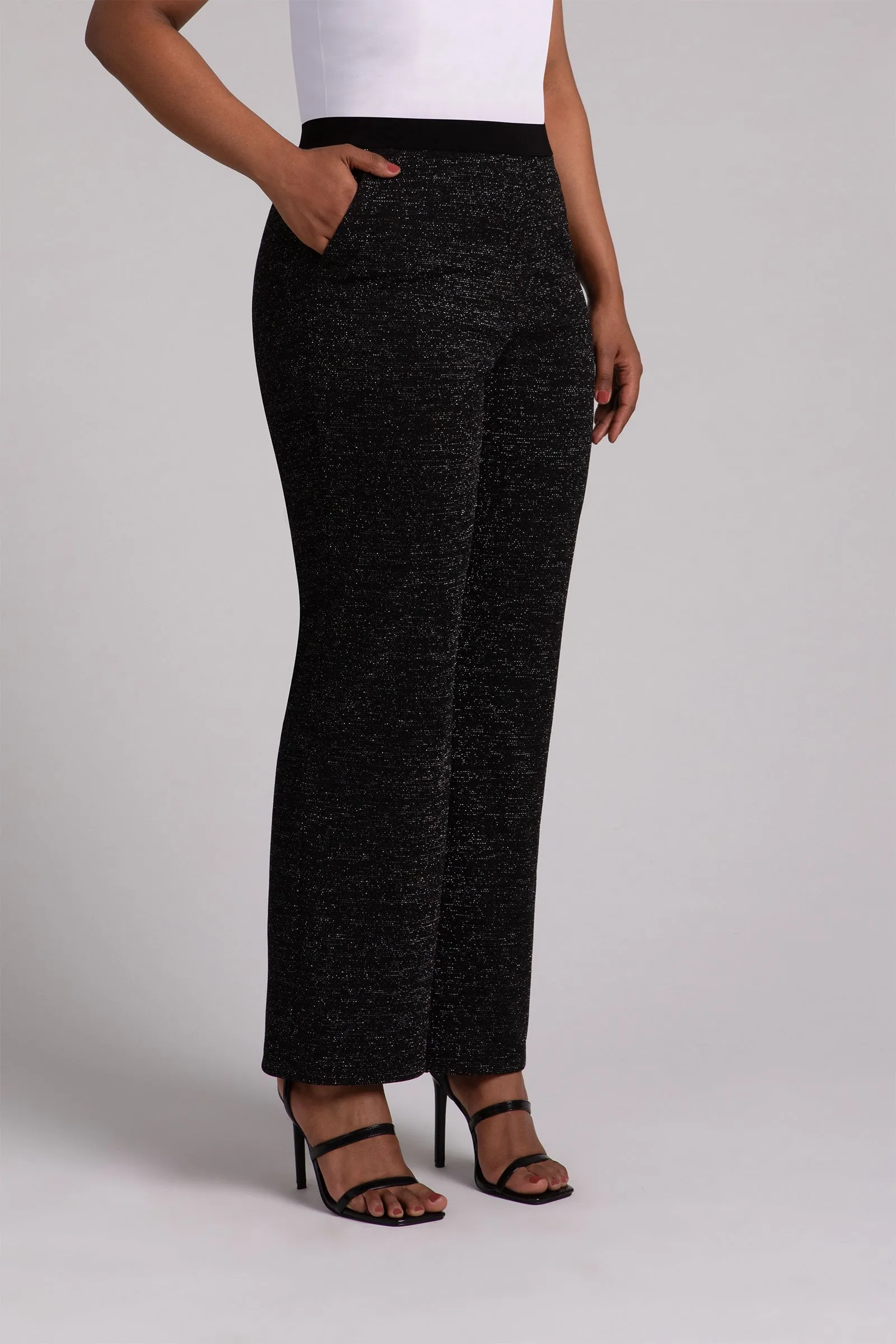 Metallic Pique Nu Straight Leg Pant | Black
