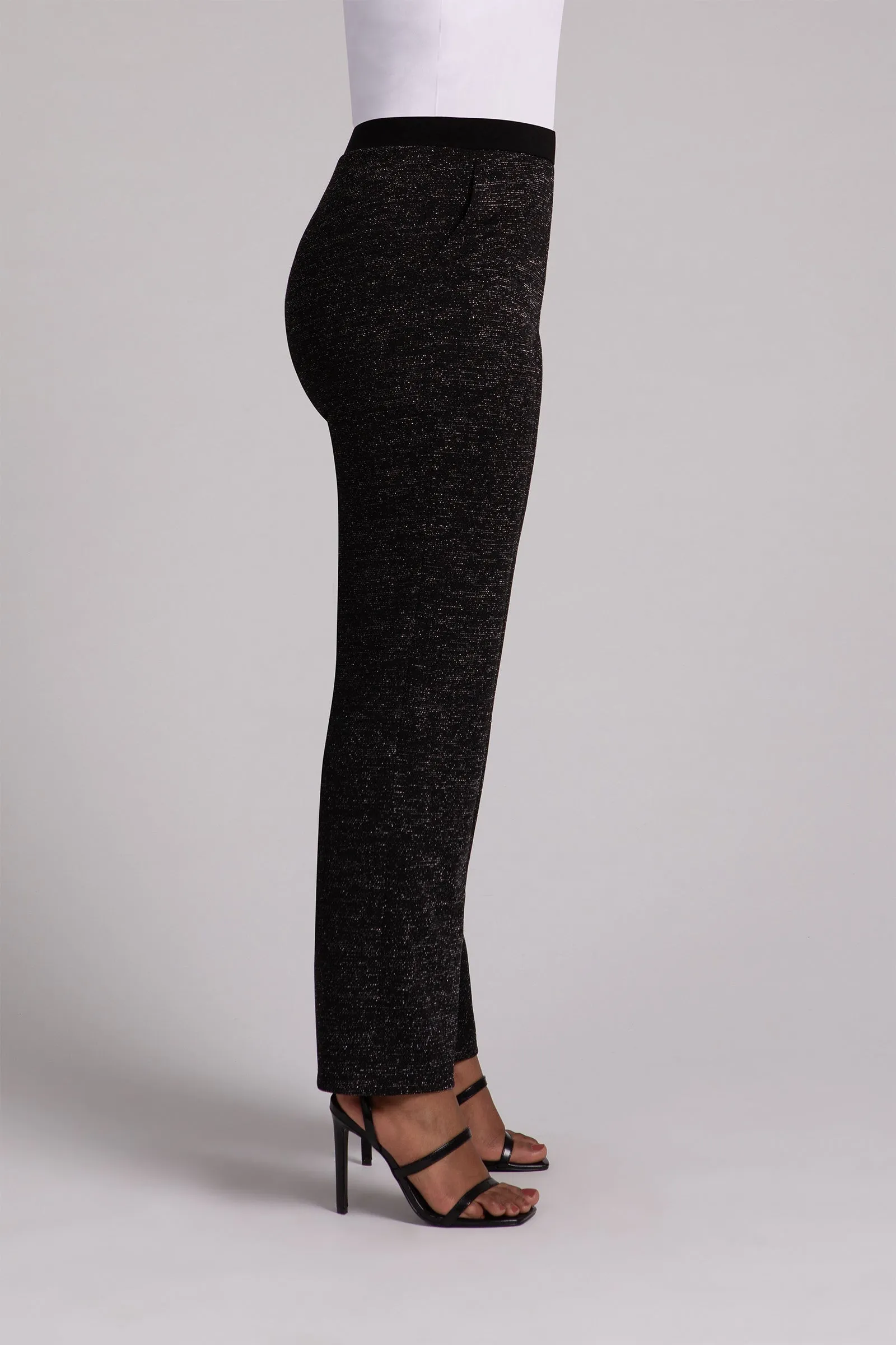 Metallic Pique Nu Straight Leg Pant | Black