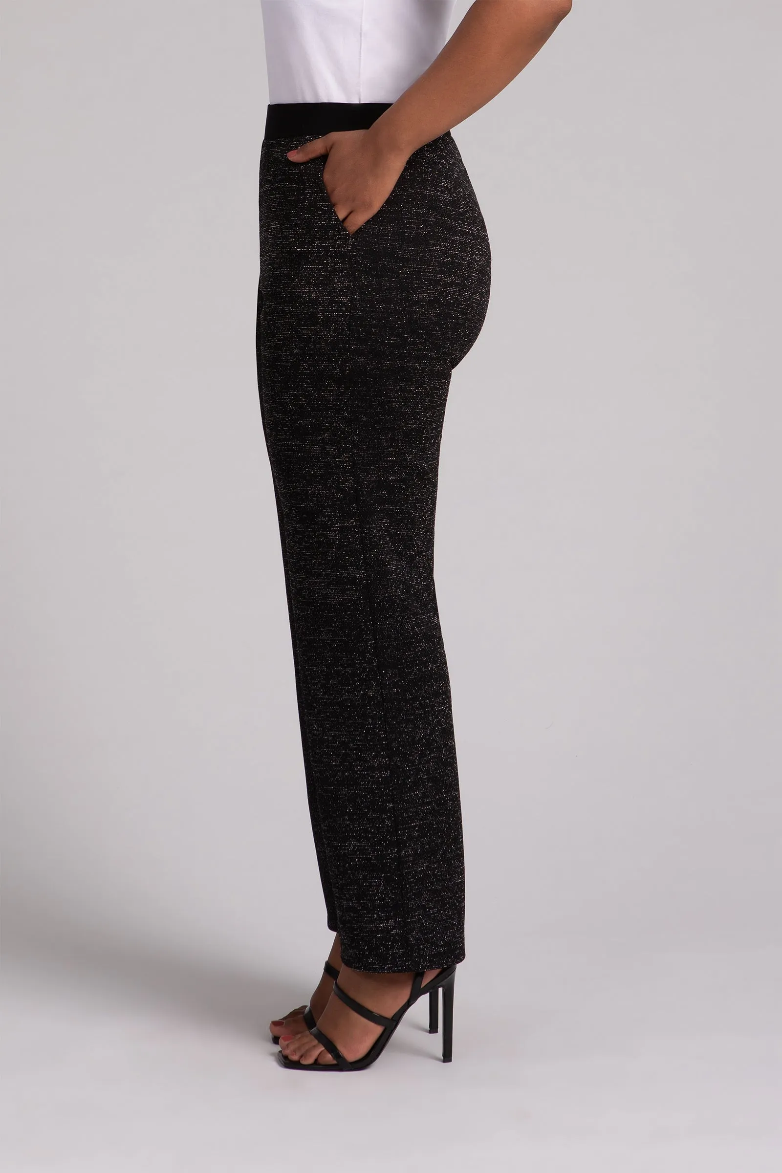 Metallic Pique Nu Straight Leg Pant | Black