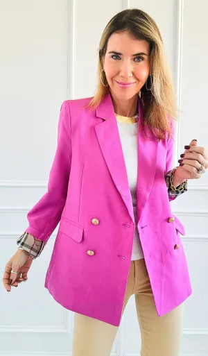 Plaid Lining Jacket- Fuchsia