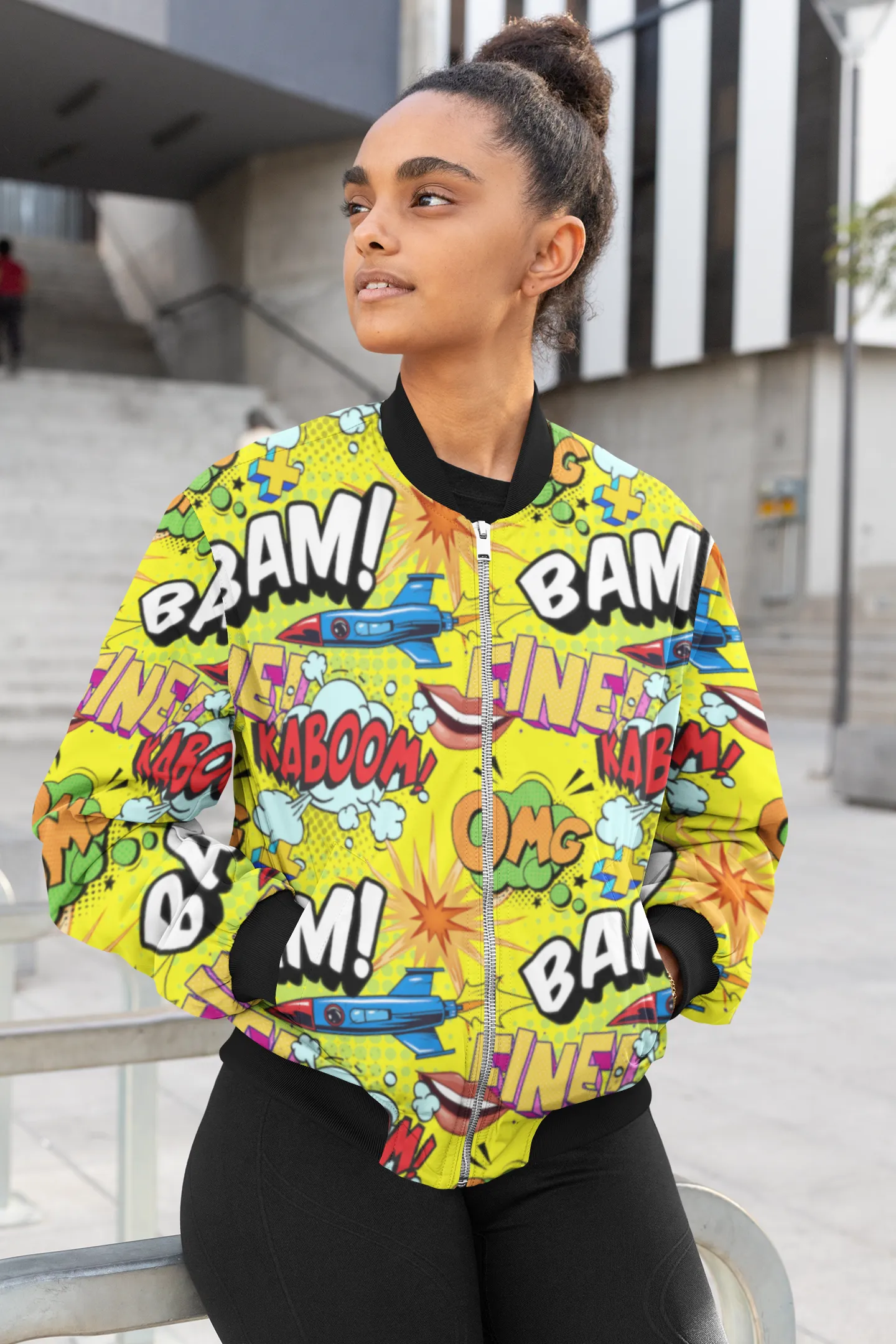 Pop Art All-Over Print Bomber Jacket - Trendy Outerwear for All