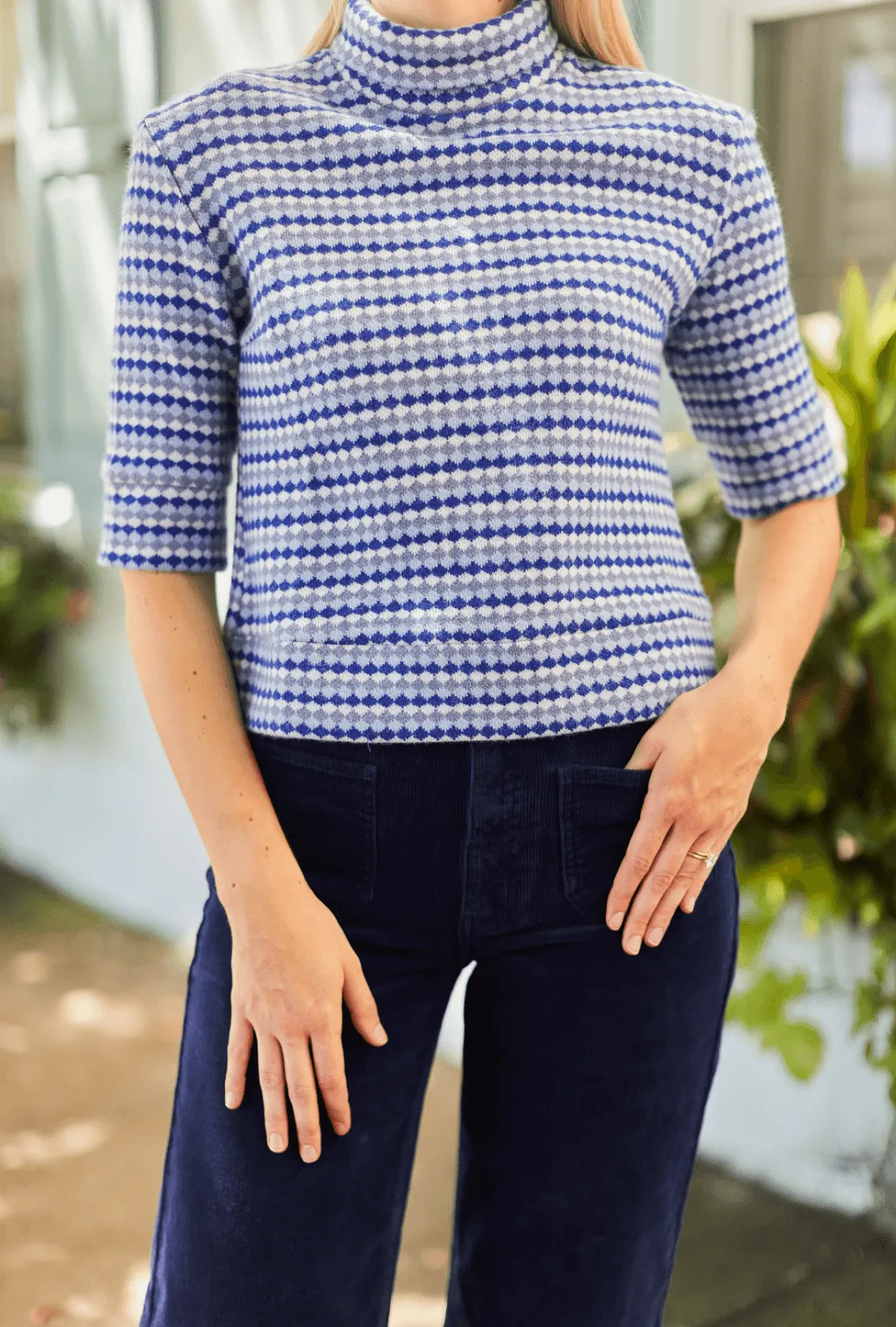 SAMPLE - Diamond Sweater Elbow Sleeve - Blue