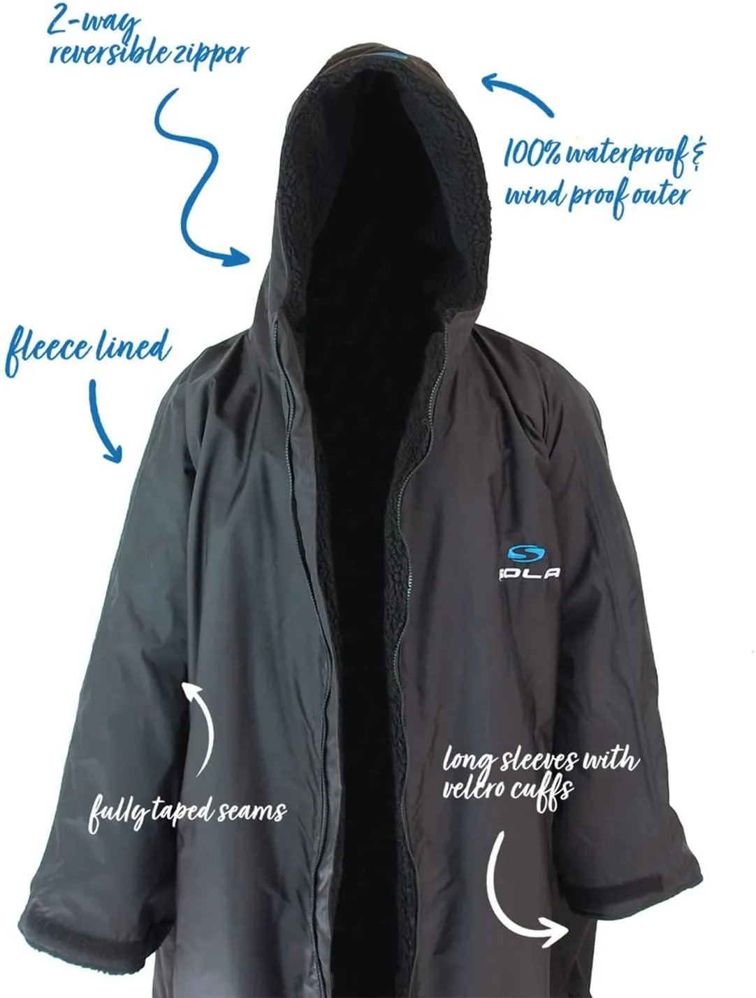 Sola Waterproof Dry Changing Robe Coat Khaki Black
