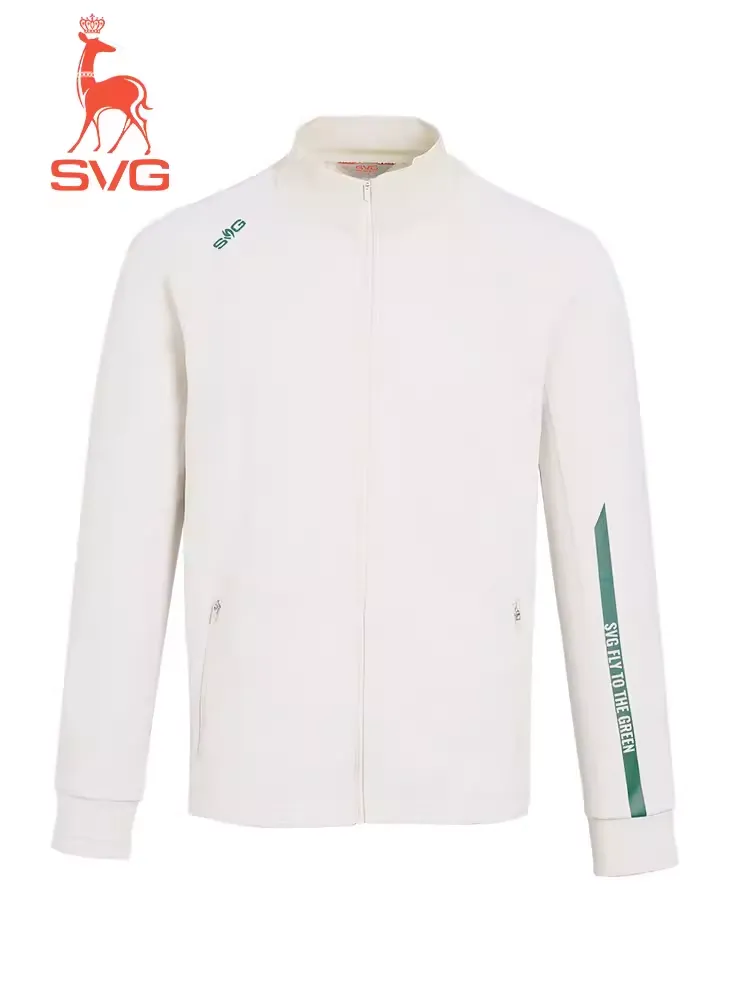 SVG Men's Beige Letter Print Stand Collar Jacket