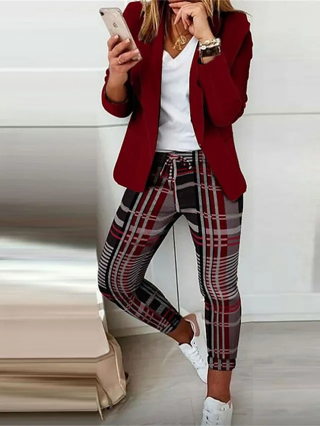 Women's Suits Office Work Daily Wear Spring Fall Regular Coat Regular Fit Thermal Warm Windproof Breathable Stylish Contemporary Modern Style Jacket Long Sleeve Color Block Striped Print White Black