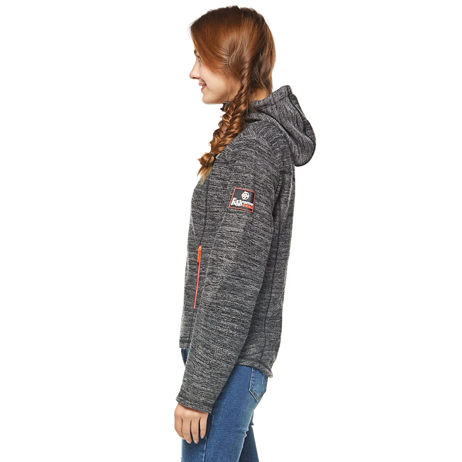 Women's Velour bond Heather Hoodie Jacket S M L XL Dark Grey