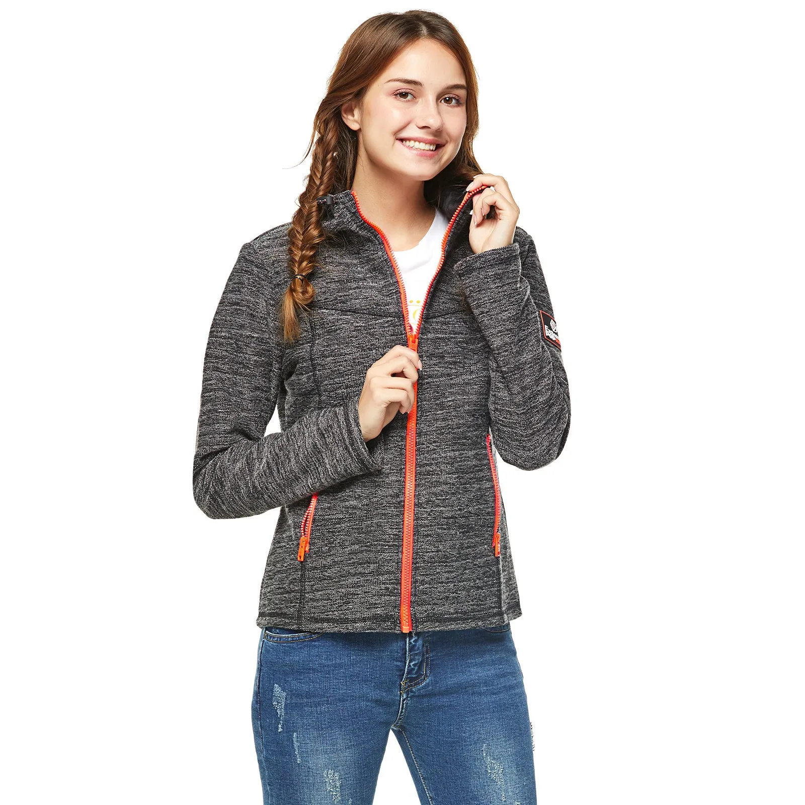 Women's Velour bond Heather Hoodie Jacket S M L XL Dark Grey
